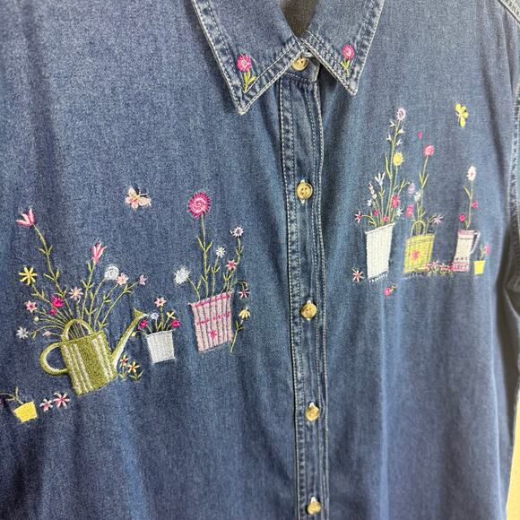 Bobbie Brooks NWT Vtg Floral Garden Embroidered Short Sleeve Jean Shirt 18W 20W - Picture 3 of 6